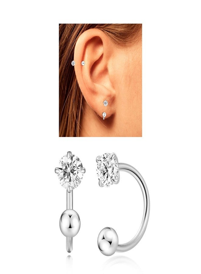 FSSODWT Huggie Half Hoop Earrings for Women Girl Tiny Cartilage Earring Birthstone Stud Earrings For Women Hypoallergenic Stud Earrings Cartilage Earring Screw Back Earrings (Silver, Apr Diamond) - Image 1